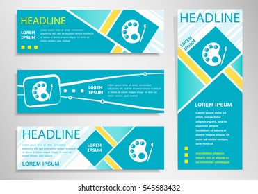 Palette icon on vertical and horizontal banner. Modern abstract flyer, banner design template.