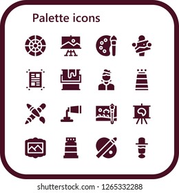  palette icon set. 16 filled palette icons. Simple modern icons about  - Color wheel, Paint, Color palette, Artist, Layout, Paint tube, Graphic design, Painting brush, Canvas