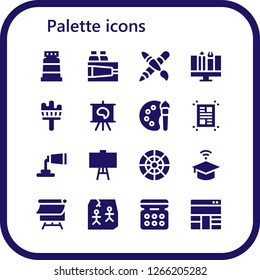  palette icon set. 16 filled palette icons. Simple modern icons about  - Paint, Graphic design, Painting brush, Canvas, Color palette, Layout, Paint tube, Color wheel, University