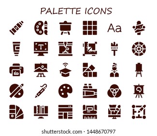 palette icon set. 30 filled palette icons.  Simple modern icons about  - Paint tube, Paint palette, Canvas, Typography, Artist, Printing, Design, Painting brush, Color wheel