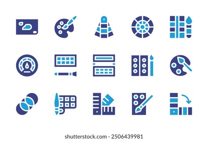 Palette icon set. Duotone color. Vector illustration. Containing paintswatch, paint, colorpalette, palette, eyeshadow, optimization, art, transparency, watercolor.