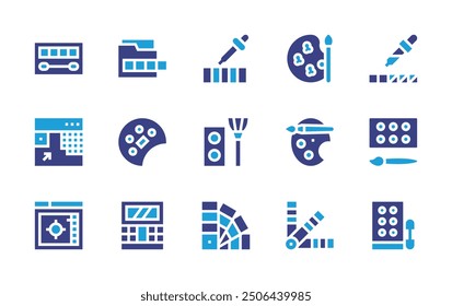 Palette icon set. Duotone color. Vector illustration. Containing pantone, palette, paintpalette, colorpalette, paint, eyeshadow, makeup, colorpicker.