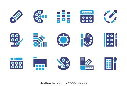 Palette icon set. Duotone color. Vector illustration. Containing paintpalette, colorpalette, palette, pantone, paint, colorpicker, color, watercolor, colorsample.