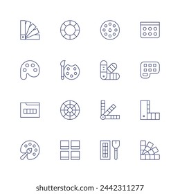 Palette icon set. Thin line icon. Editable stroke. Containing colorswatchtheme, pantone, painting, colorpalette, paintpalette, palette, colour.