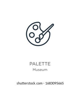 Icono de paleta. Icono de contorno lineal delgado aislado en fondo blanco de la colección de museos. Signo vectorial de línea, símbolo para web y móvil