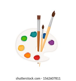Palette icon. Vector paint brushes, palette with color paint strokes isolated on white background