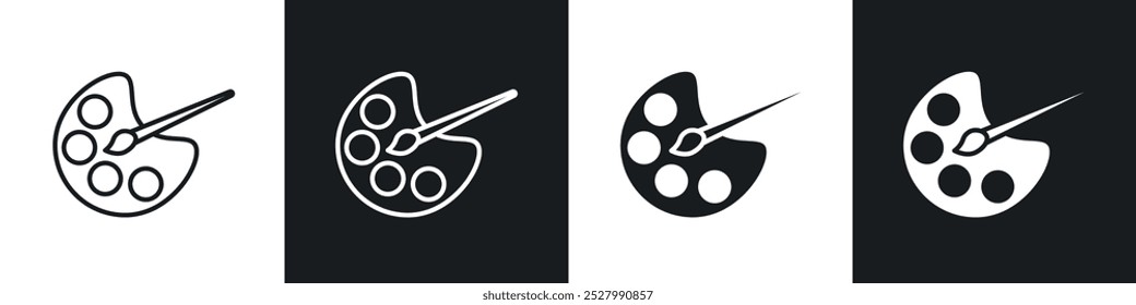 Conjunto de iconos de Vector de iconos de paleta estilo relleno y delineado negro.