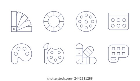 Iconos de paleta. Trazo editable. Contiene colorswatchtheme, pantone, pintura, colorpalette, paintpalette, palette.