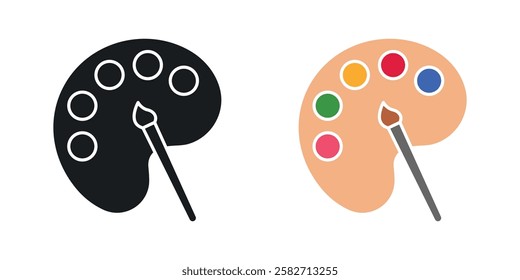 Palette icons set vectors black and colored style