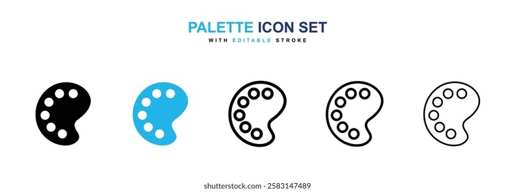 Palette icons vector collection in black and blue colors on white background