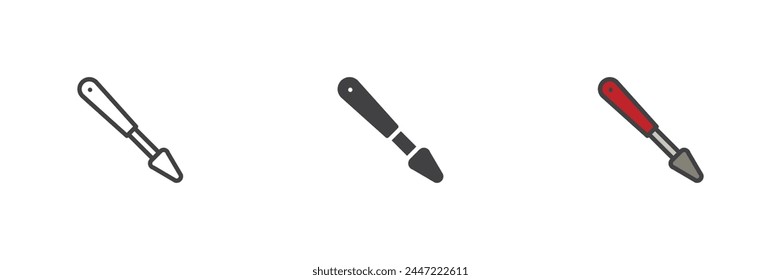 Palette knife different style icon set. Line, glyph and filled outline colorful version, outline and filled vector sign. Symbol, logo illustration. Vector graphics