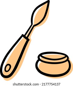 Palette knife and oil can for solvent. Artist's badge. Art materials. Materials for creativity. Artist. Hobby. Painting. Vector artist.