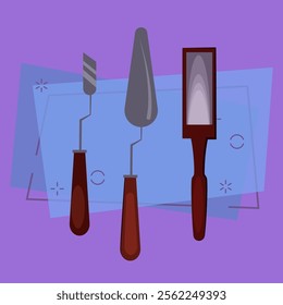 Palette knives flat illustration. Oil painting, art class, professional artist. Painting concept. Vector illustration can be used for topics like art, leisure, hobby