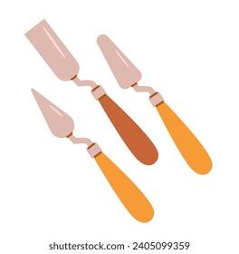 Palette knives isolated on white background. Art supplies for drawing. Flat vector illustration
