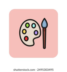 Palette line icon. Colored clothes, painting, paintbrush. Fabric features concept. Can be used for topics like textile, laundry, clothing industry