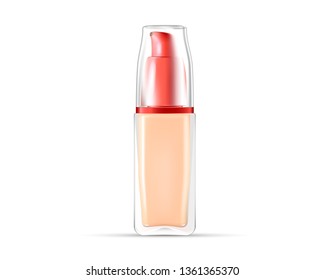 Palette of liquid foundation glass tubes on white background. Foundation Cream Cosmetic Jar. Matt Container for Concealer. Vector.