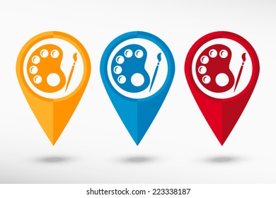 Palette map pointer, vector illustration. Flat design style