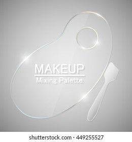 Palette for mixing beauty products. Makeup mixing palette.Cosmetic mixing palette.Blending palette. Spatula Tool. Transparent palette. Vector illustration.