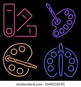 palette neon icon group, vector illustration on black background.