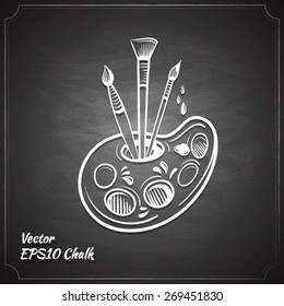 palette outline chalk painted on chalkboard vector illustration