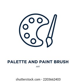 Palette And Paint Brush Icon From Art Collection. Thin Linear Palette And Paint Brush, Paint, Education Outline Icon Isolated On White Background. Line Vector Palette And Paint Brush Sign, Symbol For 