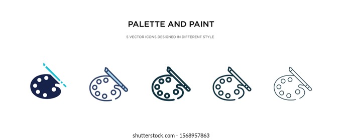 palette and paint brush icon in different style vector illustration. two colored and black palette and paint brush vector icons designed in filled, outline, line stroke style can be used for web,