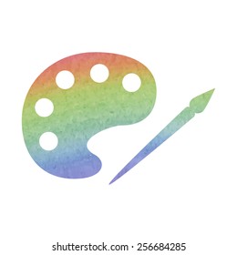 palette and paint brush icon. Flat design. Watercolor effect