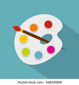 Palette paint brush icon. Flat illustration of palette paint brush vector icon logo for web design