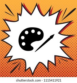 Palette and paint brush sign. Vector. Comics style icon on pop-art background.
