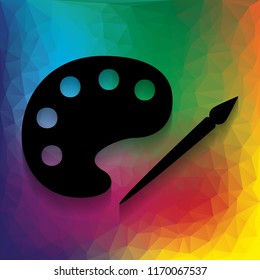 Palette and paint brush sign. Vector. Flat style black icon on white.