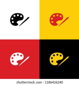 Palette and paint brush sign. Vector. Icons of german flag on corresponding colors as background.