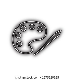 Palette and paint brush sign. Vector. Double contour black icon with soft shadow at white background. Isolated.