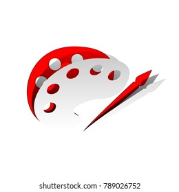 Palette and paint brush sign. Vector. Detachable paper icon with red body stock. Isolated.