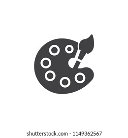 Palette with paint brush vector icon. filled flat sign for mobile concept and web design. Color palette simple solid icon. Art symbol, logo illustration. Pixel perfect vector graphics