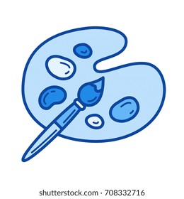 Palette with paint brush vector line icon isolated on white background. Palette with paint brush line icon for infographic, website or app. Blue icon designed on a grid system.