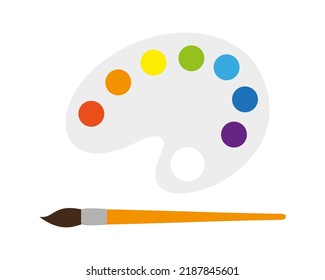 Palette paint paintbrush creative develop flat set. Children art therapy toy active game bright color draw gouache watercolor palette creative kid development. Object school preschool hobby isolated