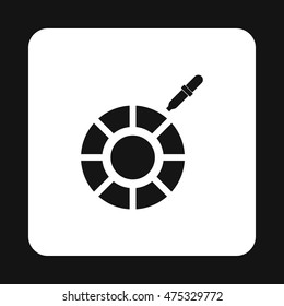 Palette of paint samples with dropper icon in simple style on a white background