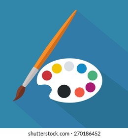Farbpalette und Pinsel / Flachdesign / Vektorgrafik / Symbol 