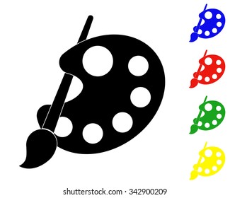 palette and paintbrush icon - vector colored set