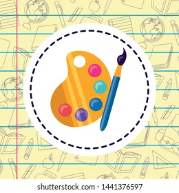 palette paintbrush sticker sheet background back to school vector illustration