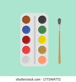 palette for paints box with a brush for study and work