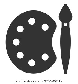 Palette with paints and brush for drawing - icon, illustration on white background, glyph style