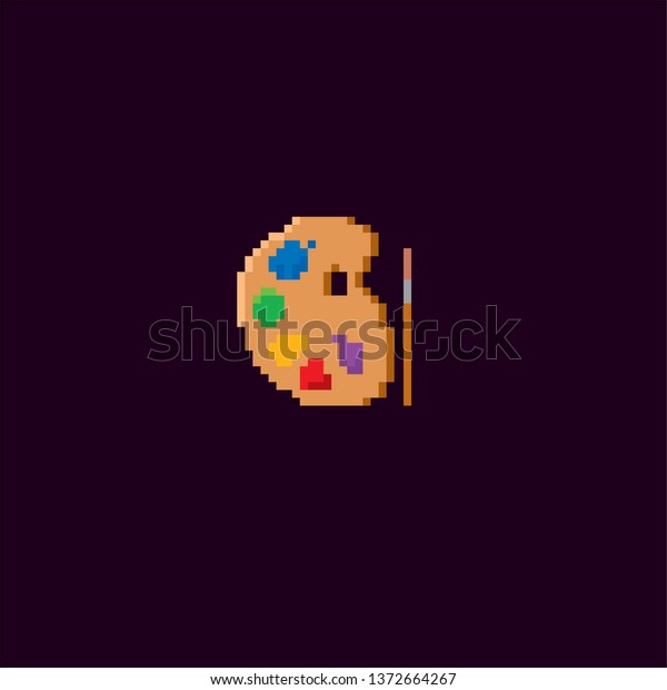 Palette Paints Brush Pixel Art Old Miscellaneous Stock Image