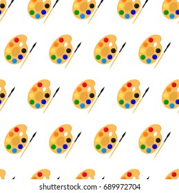 Palette, paints, brush, seamless pattern, vector