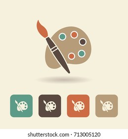 Palette With Paints And Brush. Vector Logo Painting