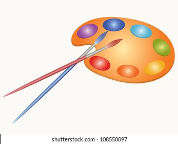 Palette of paints and brushes