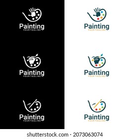 Palette With Paints And Brushes. Paint Palette Logo Design Vector