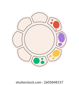 Palette with paints. Flat vector illustration isolated on white background.