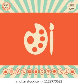 Palette for paints with paint brush icon