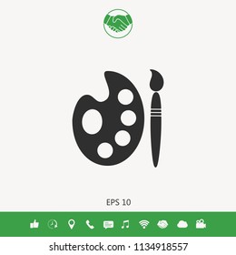 Palette for paints with paint brush icon